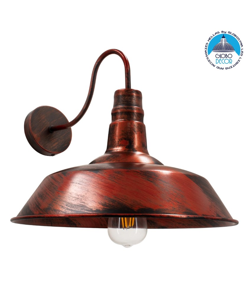 GLOBOSTAR® RAY 01052 Vintage Φωτιστικό Τοίχου - Απλίκα με Ντουί 1 x E27 AC 220-240V IP20 - Χάλκινο Εφέ Σκουριάς - Μ36 x Π42 x Υ32cm